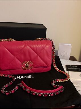 Chanel 19  Pink Quilted Leather Classic Flap Bag